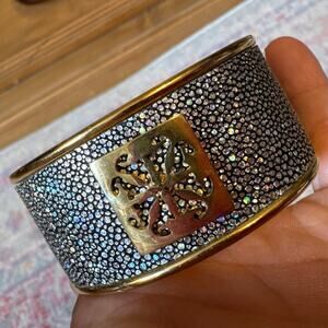 Rustic Cuff Bracelet Lori Stingray Metallic Gold Tone Open
